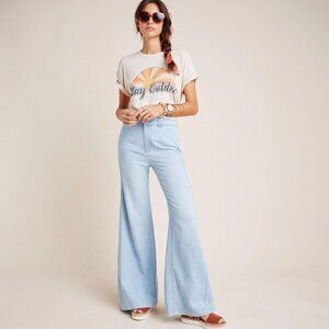 Anthropologie Pilcro and Letterpress Wide Leg Flare Light Wash Denim Linen Pants